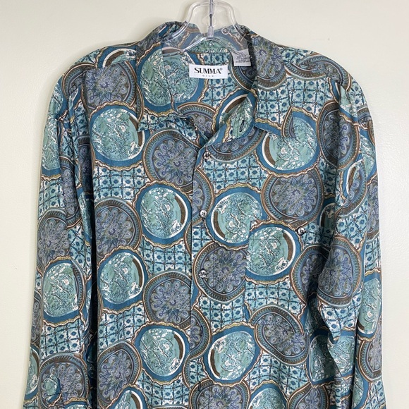 100% SILK SUMMA PURE SILK MENS BUTTON UP SHIRT IN AN ORNATE PATTERN LARGE - Picture 6 of 14